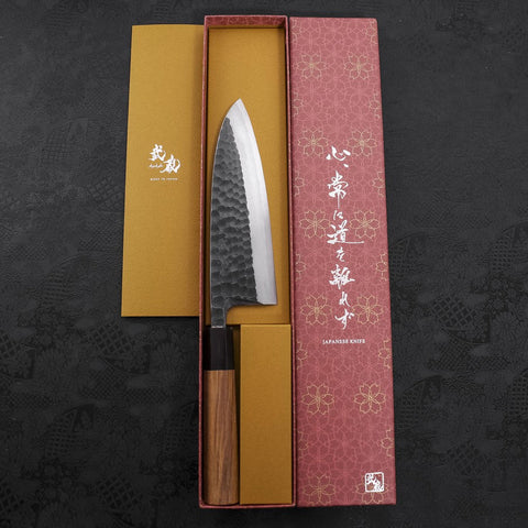 Deba White Steel #2 Kurouchi Tsuchime Buffalo Teak Handle 180mm