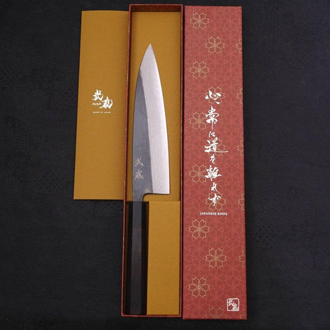 Gyuto Blue Steel #2 Kurouchi Damasco Mango de Ébano con Cuerno de Búfalo 210mm