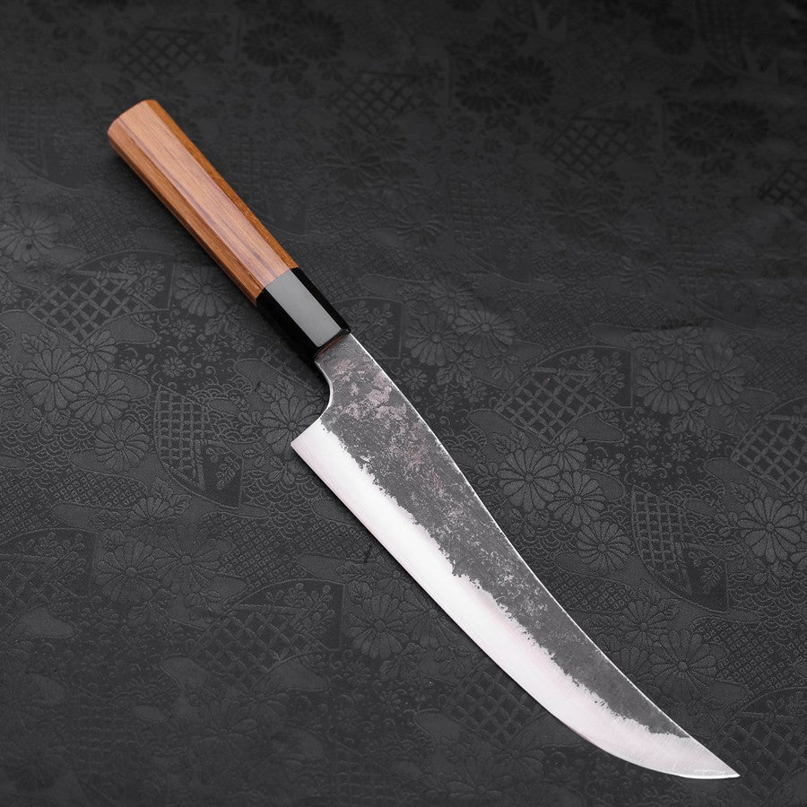 Gyuto Revestimiento de Acero Inoxidable White Steel #2 Revestimiento de Acero Inoxidable Kurouchi Mango de Teca con Cuerno de Búfalo 210 mm