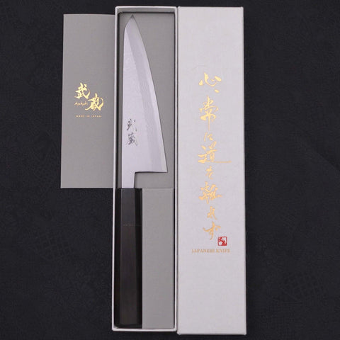 Honesuki Cuchillo Para Deshuesar Blue Steel #2 Damasco Mango de Ébano con Cuerno de Búfalo 150mm