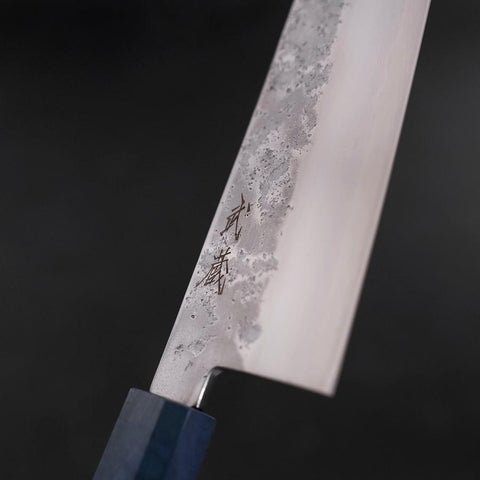 Kiritsuke Santoku Silver Steel #3 Nashiji Blauer Ahornholz Griff 180mm