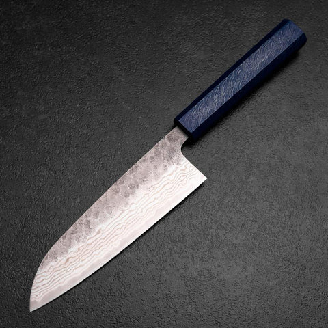 Santoku 440C Nashiji Damasco Mango Urushi Azul 165mm
