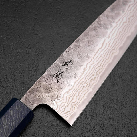 Santoku 440C Nashiji Damasco Mango Urushi Azul 165mm