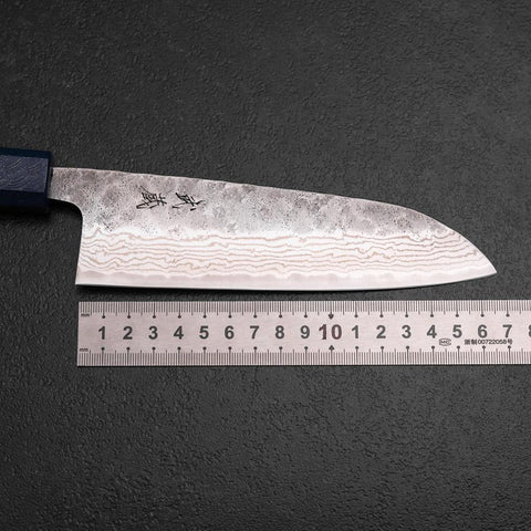 Santoku 440C Nashiji Damasco Mango Urushi Azul 165mm
