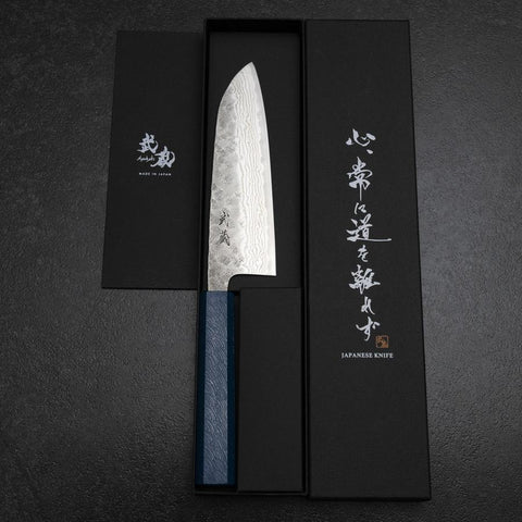 Santoku 440C Nashiji Damasco Mango Urushi Azul 165mm