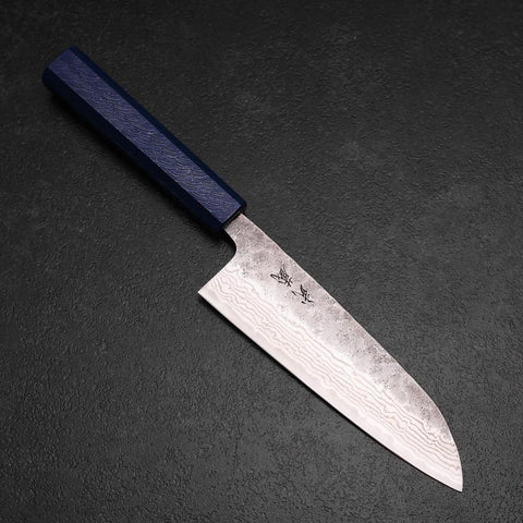 Santoku 440C Nashiji Damasco Mango Urushi Azul 165mm