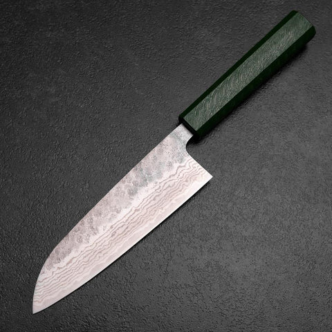 Santoku 440C Nashiji Damasco Mango Urushi Verde 165mm