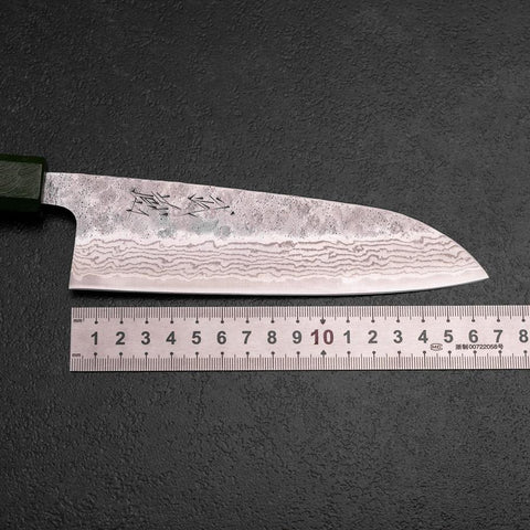 Santoku 440C Nashiji Damasco Mango Urushi Verde 165mm