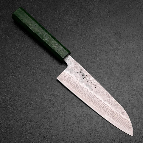 Santoku 440C Nashiji Damasco Mango Urushi Verde 165mm
