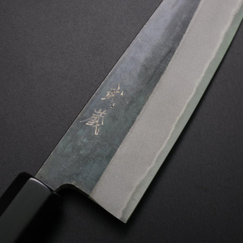 Santoku Blue Steel #2 Kurouchi Büffelhorn und Ebenholz Griff 165mm