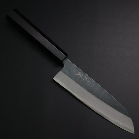 Santoku Blue Steel #2 Kurouchi Büffelhorn und Ebenholz Griff 165mm