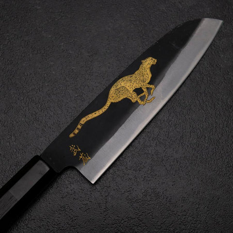 Santoku Blue Steel #2 Kurouchi Chokin Ghepardo Manico Bufalo Ebano 165mm
