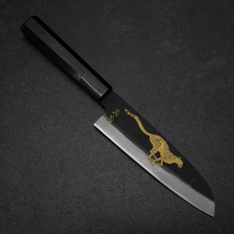 Santoku Blue Steel #2 Kurouchi Chokin Ghepardo Manico Bufalo Ebano 165mm