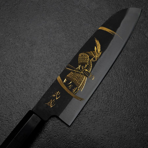Santoku Blue Steel #2 Kurouchi Chokin Samurai Luna Nuova Manico Bufalo Ebano 165mm