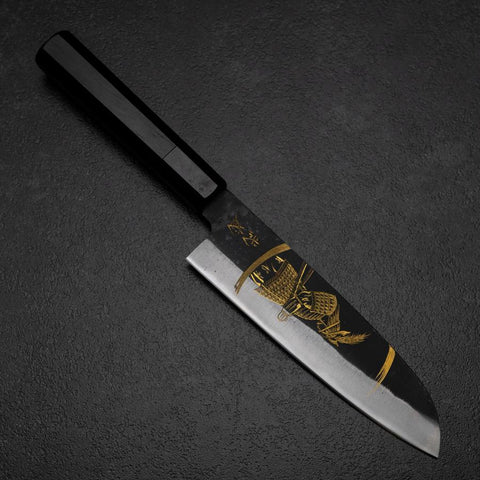 Santoku Blue Steel #2 Kurouchi Chokin Samurai Luna Nuova Manico Bufalo Ebano 165mm