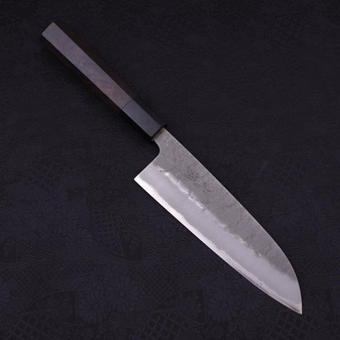 Santoku Blue Steel #2 Edelstahlummantelung Nashiji Büffelhorn und Ebenholz Griff 165mm