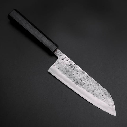 Santoku Blue Steel #2 Edelstahlummantelung Nashiji Dunkelblauer Urushi Griff 165mm