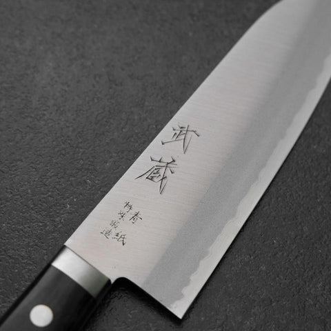 Santoku Blue Steel #2 Poliert Edelstahlummantelung Westlicher Griff 165mm