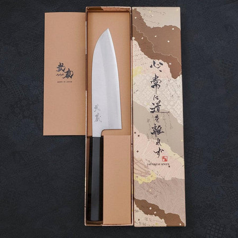 Santoku Acero Azul #2 Damasco Mango Búfalo Ébano 165mm