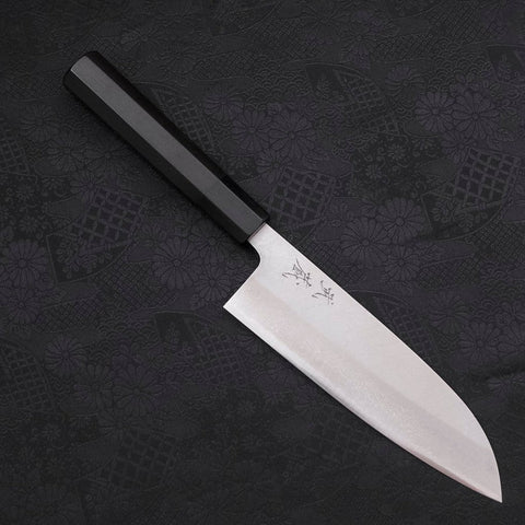Santoku Acero Azul #2 Damasco Mango Búfalo Ébano 165mm