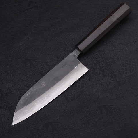 Santoku Blue Steel #2 Kurouchi Damasco Mango de Ébano con Cuerno de Búfalo 165mm
