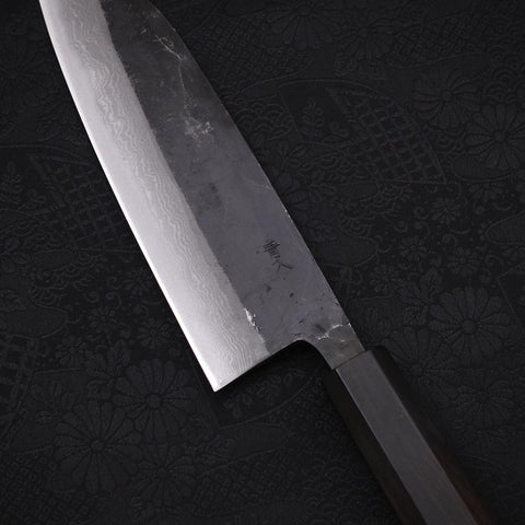 Santoku Blue Steel #2 Kurouchi Damasco Mango de Ébano con Cuerno de Búfalo 165mm