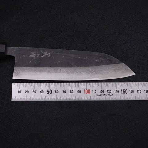 Santoku Blue Steel #2 Kurouchi Damasco Mango de Ébano con Cuerno de Búfalo 165mm