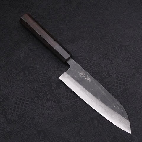 Santoku Blue Steel #2 Kurouchi Damasco Mango de Ébano con Cuerno de Búfalo 165mm