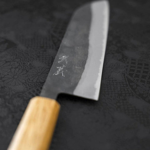 Santoku Blue Steel #2 Kurouchi Eichenholz Griff 165mm