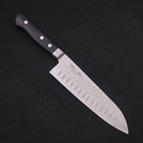 Santoku Blue Steel #2 Edelstahlummantelung Tsuchime Westlicher Griff 175mm