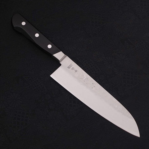 Santoku Blue Steel #2 Edelstahlummantelung Tsuchime Westlicher Griff 180mm