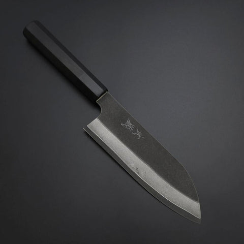 Santoku Cobalt HRC62 Kurouchi Damasco Manico Bufalo Ebano 165mm