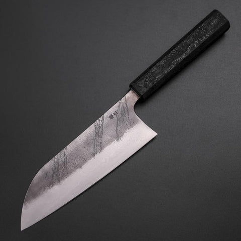 Santoku Silver Steel #3 Nashiji Damasco Mango Ishime Urushi Negro 165mm
