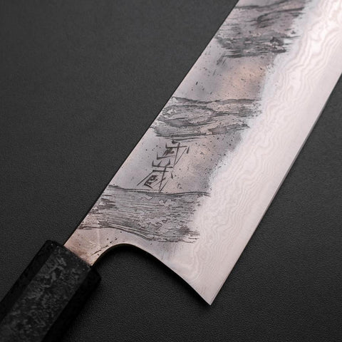 Santoku Silver Steel #3 Nashiji Damasco Mango Ishime Urushi Negro 165mm