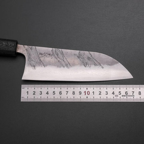 Santoku Silver Steel #3 Nashiji Damasco Mango Ishime Urushi Negro 165mm
