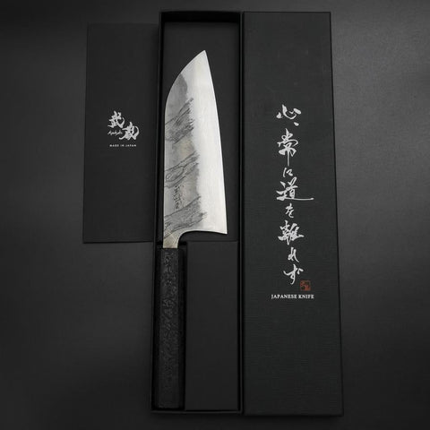 Santoku Silver Steel #3 Nashiji Damasco Mango Ishime Urushi Negro 165mm