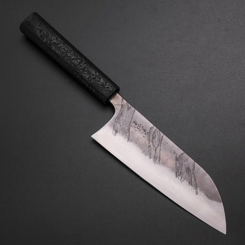 Santoku Silver Steel #3 Nashiji Damasco Mango Ishime Urushi Negro 165mm