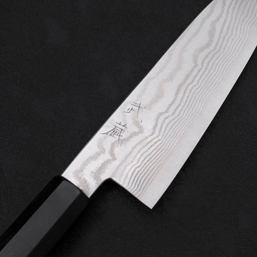Santoku Acero Plata #3 Damasco de Níquel Mango de Ébano Búfalo 165mm