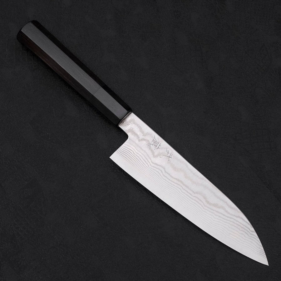 Santoku Acero Plata #3 Damasco de Níquel Mango de Ébano Búfalo 165mm