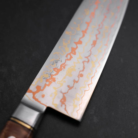 Santoku Blue Steel #2 Edelstahlummantelung Kolorierter Damast Westlicher Quittenholz Griff 180mm