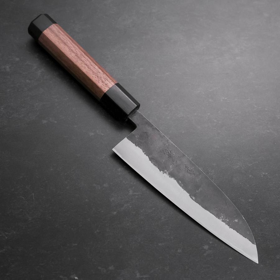 Santoku Revestimiento de Acero Inoxidable Blue Steel #2 Kurouchi Mango de Nogal 165 mm