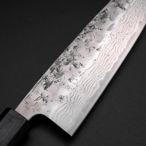 Santoku Schwedenstahl Nashiji Washi Damast Dunkelblauer Urushi Griff 165mm