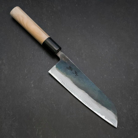 Santoku V-Toku Kurouchi Damasco Mango de Magnolia con Cuerno de Búfalo 170mm