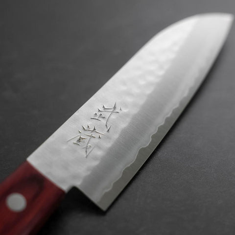 Santoku VG-1 Tsuchime Brauner Westlicher Mahagoni Griff 130mm (Tsuba Nashi)