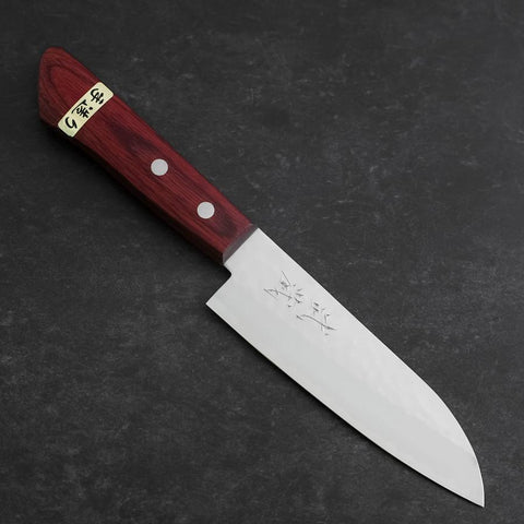 Santoku VG-1 Tsuchime Brauner Westlicher Mahagoni Griff 130mm (Tsuba Nashi)
