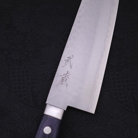 Santoku VG-10 Tsuchime Damasco Manico Occidentale Blu Scuro 170mm