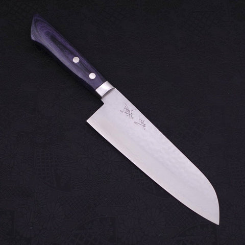 Santoku VG-10 Tsuchime Damasco Manico Occidentale Blu Scuro 170mm