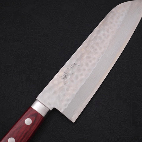 Santoku VG-10 Tsuchime Damasco Manico Occidentale Rosso 170mm
