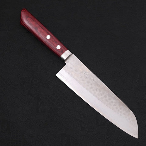 Santoku VG-10 Tsuchime Damasco Manico Occidentale Rosso 170mm