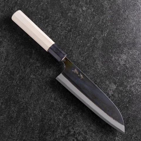 Santoku White Steel #2 Kurouchi Büffelhorn und Magnolienholz Griff 165mm